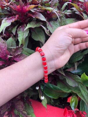 Red Moonga crystal stone bracelet wrist mala with Silver Trials