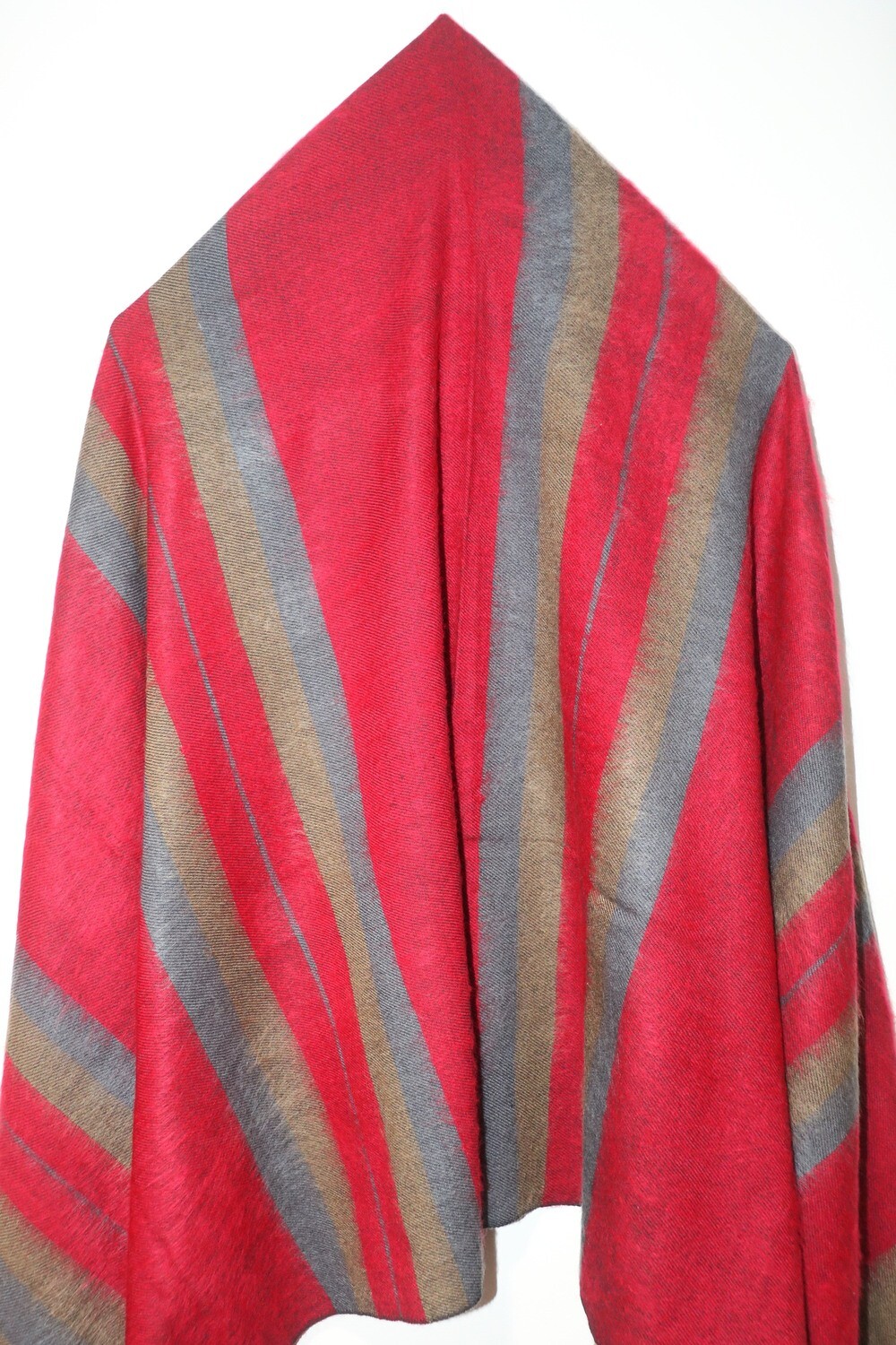 Himalayan Yak Woolen Oversized Shawl Red Stripe