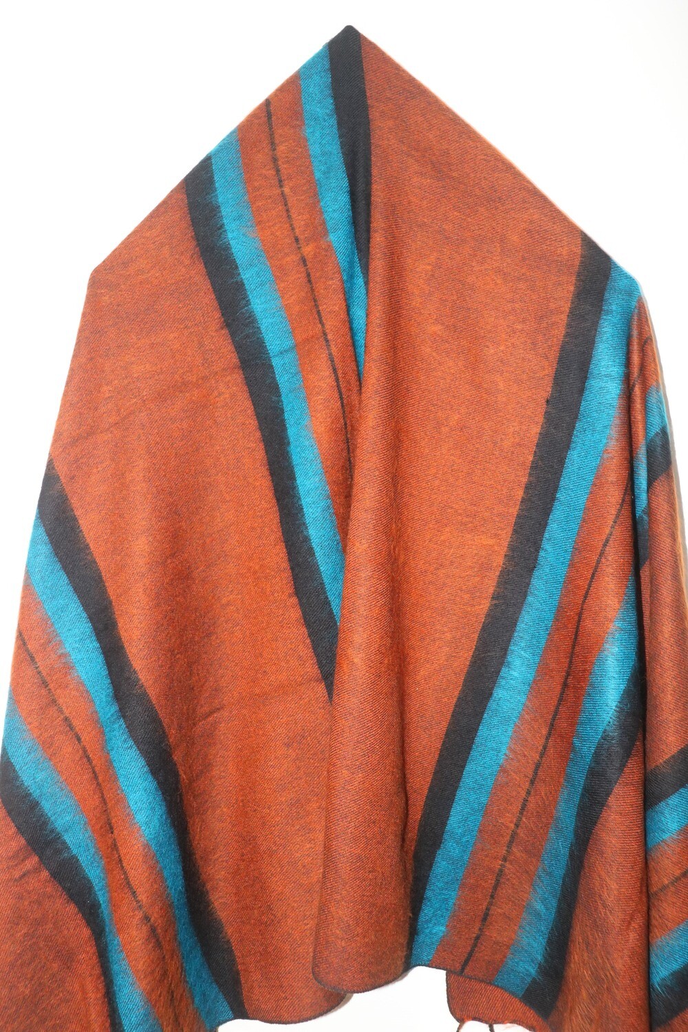 Himalayan Yak Wool Winter Shawl Wrap Orange Stripe