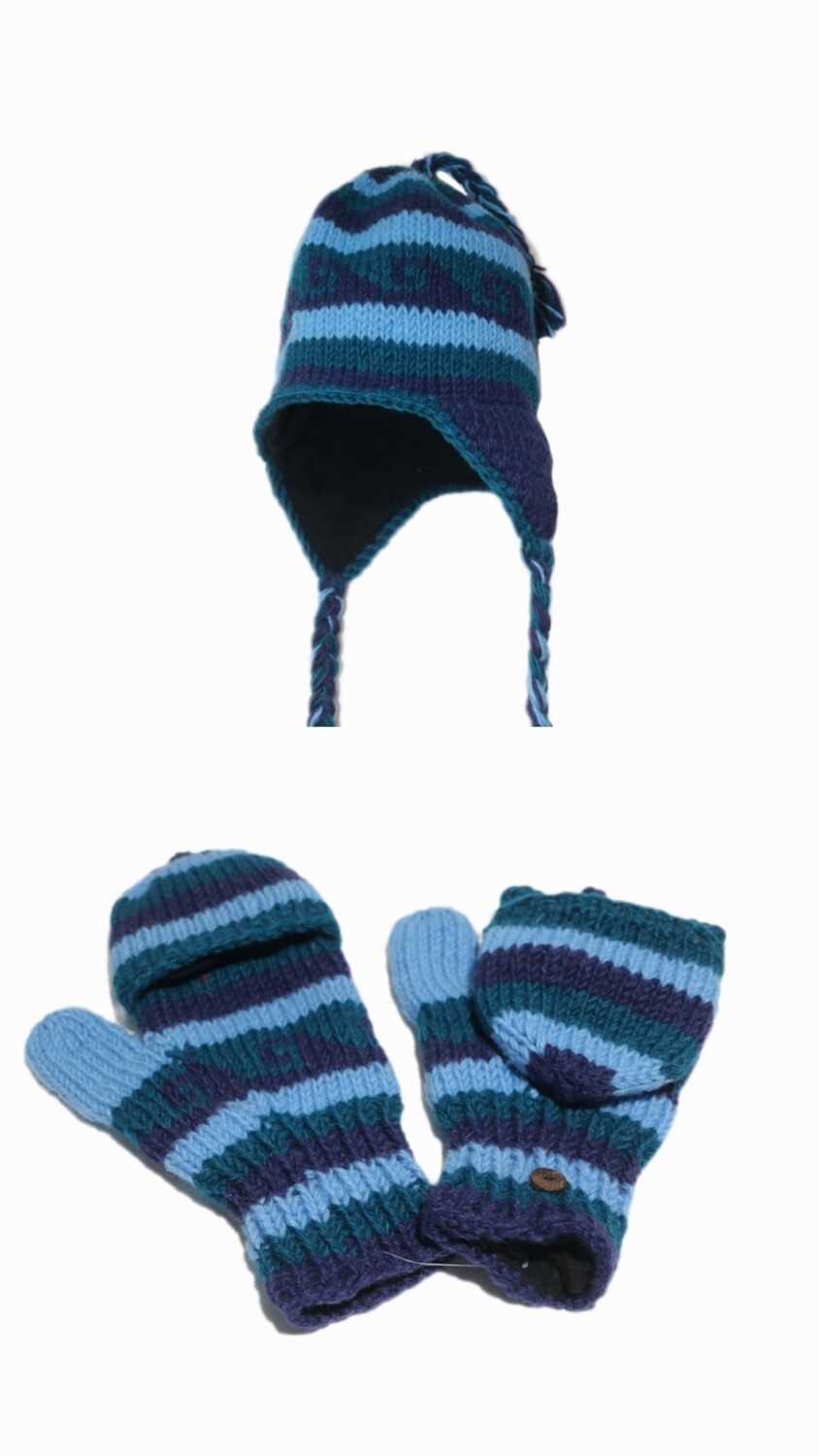 Himalayan Yak Woolen winter ear flap hat and gloves set