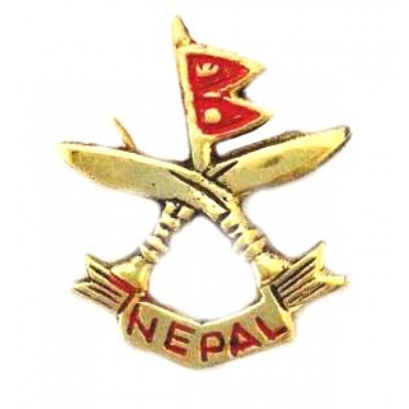 Nepal Flag Coat Lapel pin with double Cross Gorkhali Khukuri