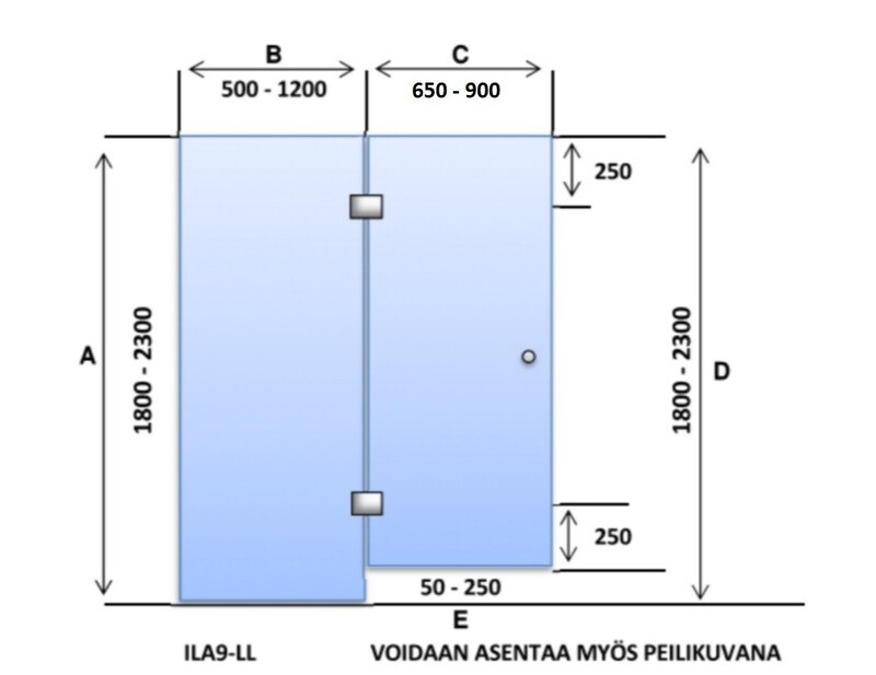 ILA9-LL Saunanlasiseinä lasiovi + 1 kpl lasiseinä