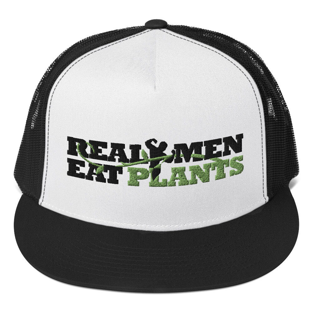 Real Men Eat Plants Trucker Cap - White and Black
