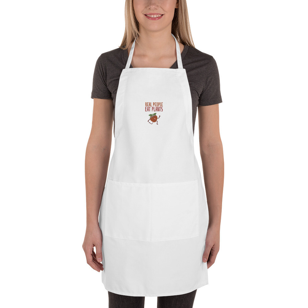 Real People Eat Plants Embroidered Apron Peach 
