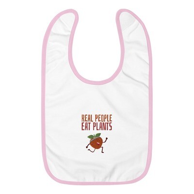 Real People Eat Plants Embroidered Baby Bib Peach 