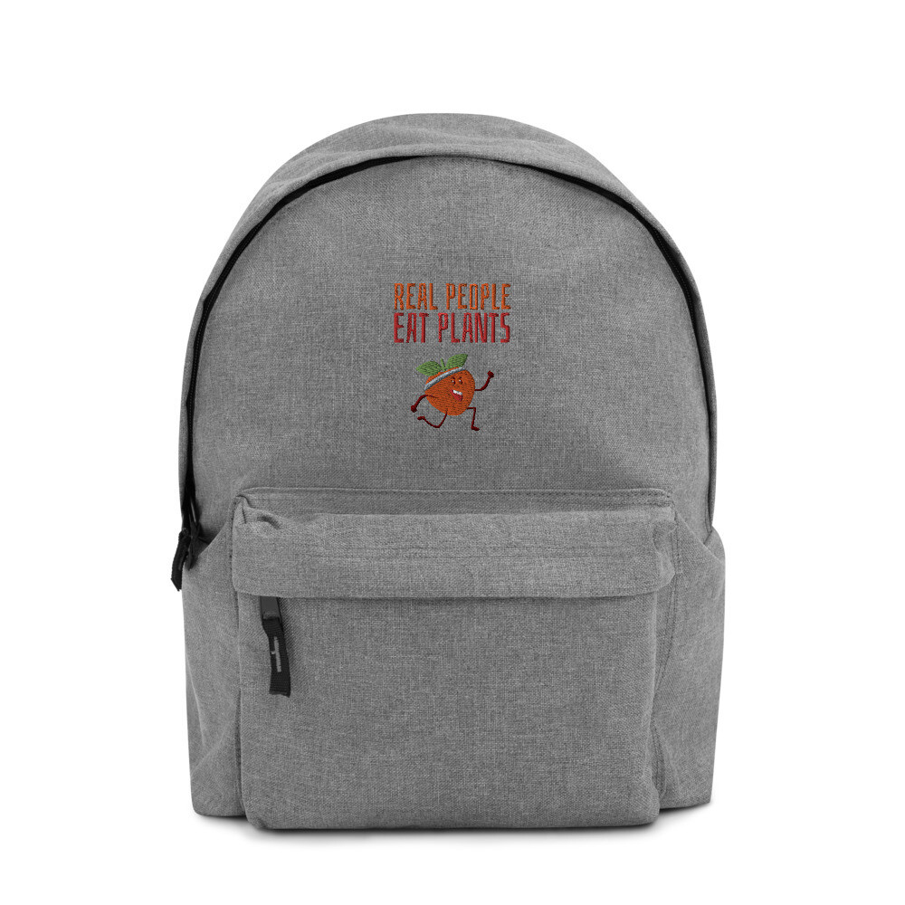Real People Eat Plants Embroidered Backpack Peach 