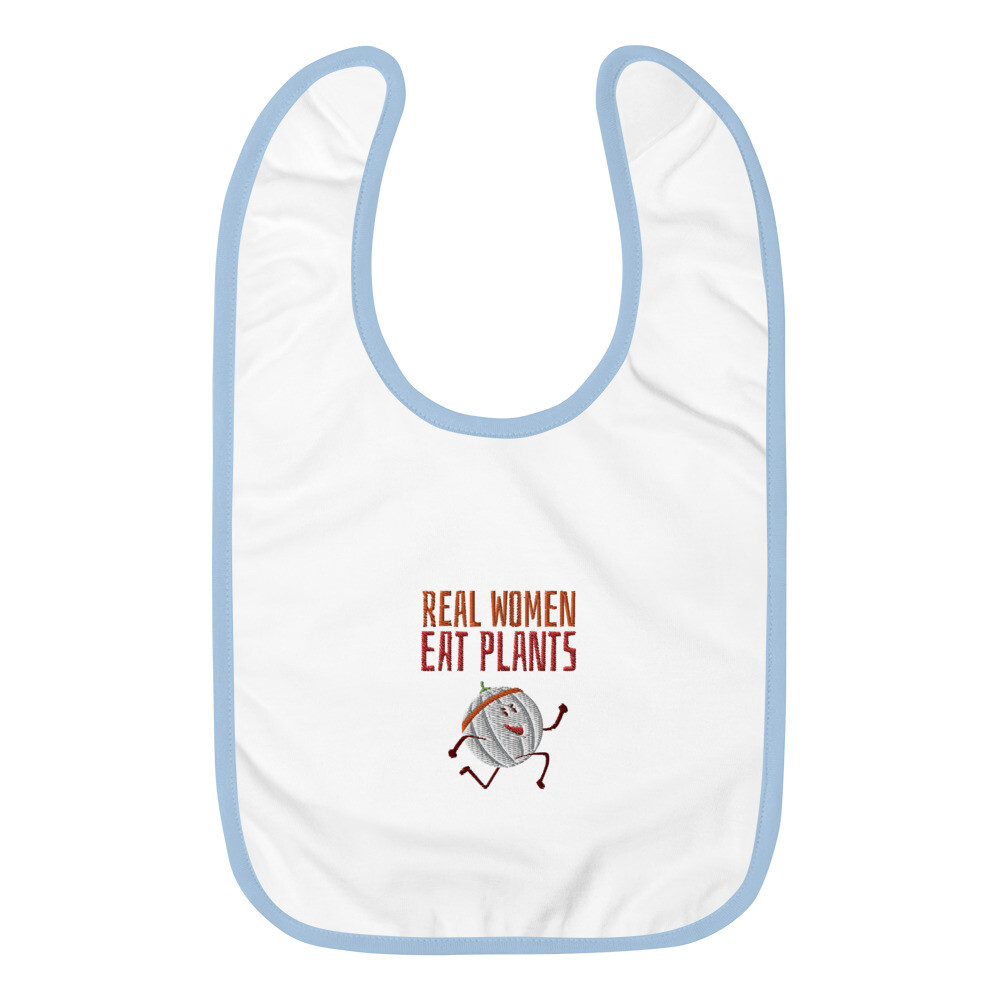 Real Women Eat Plants Embroidered Baby Bib Cantaloupe 
