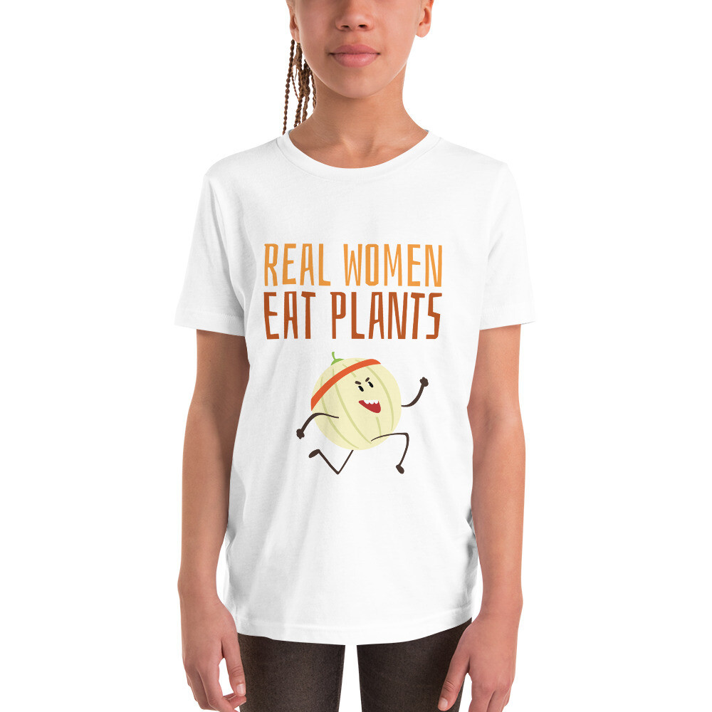 Real Women Eat Plants Youth Short Sleeve T-Shirt Cantaloupe 