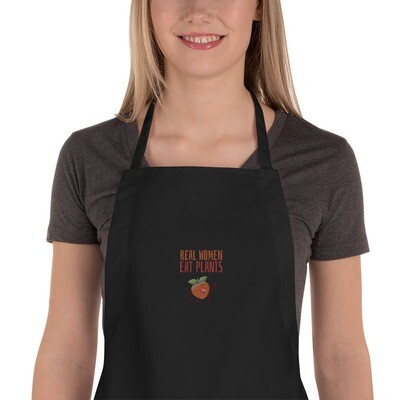 Real Women Eat Plants Embroidered Apron Peach