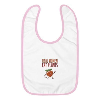 Real Women Eat Plants Embroidered Baby Bib Peach 