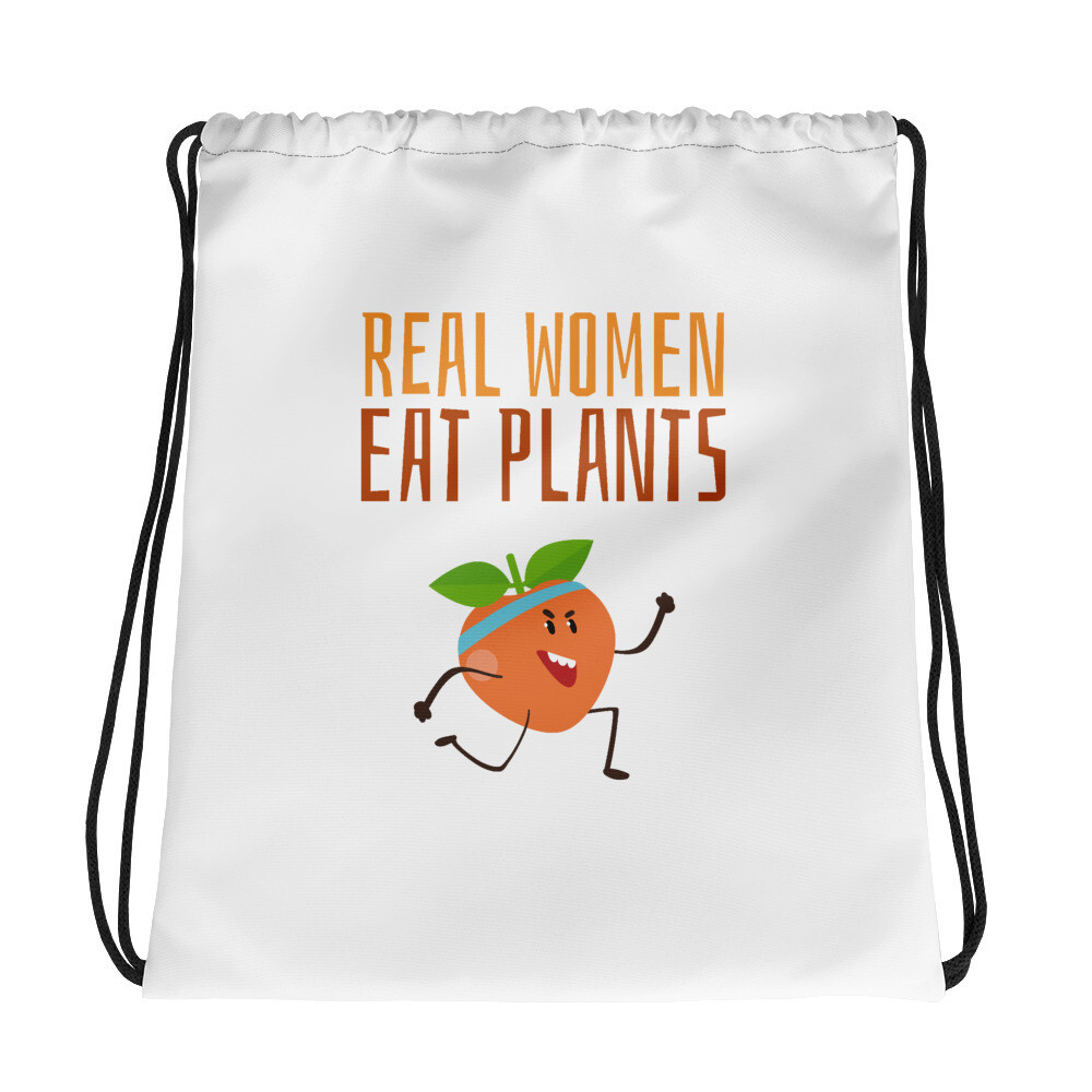 Real Women Eat Plants Drawstring Bag Peach