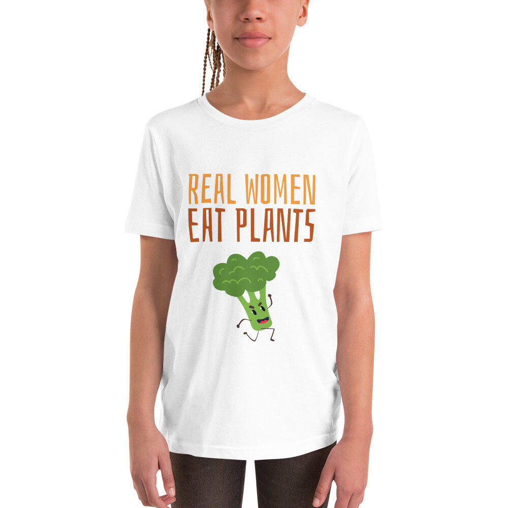 Real Women Eat Plants Youth Short Sleeve T-Shirt Broccoli 