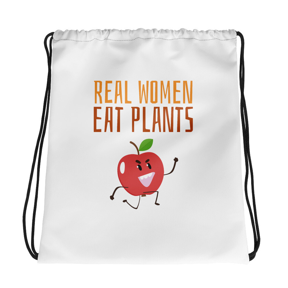 Real Women Eat Plants Drawstring Bag Apple