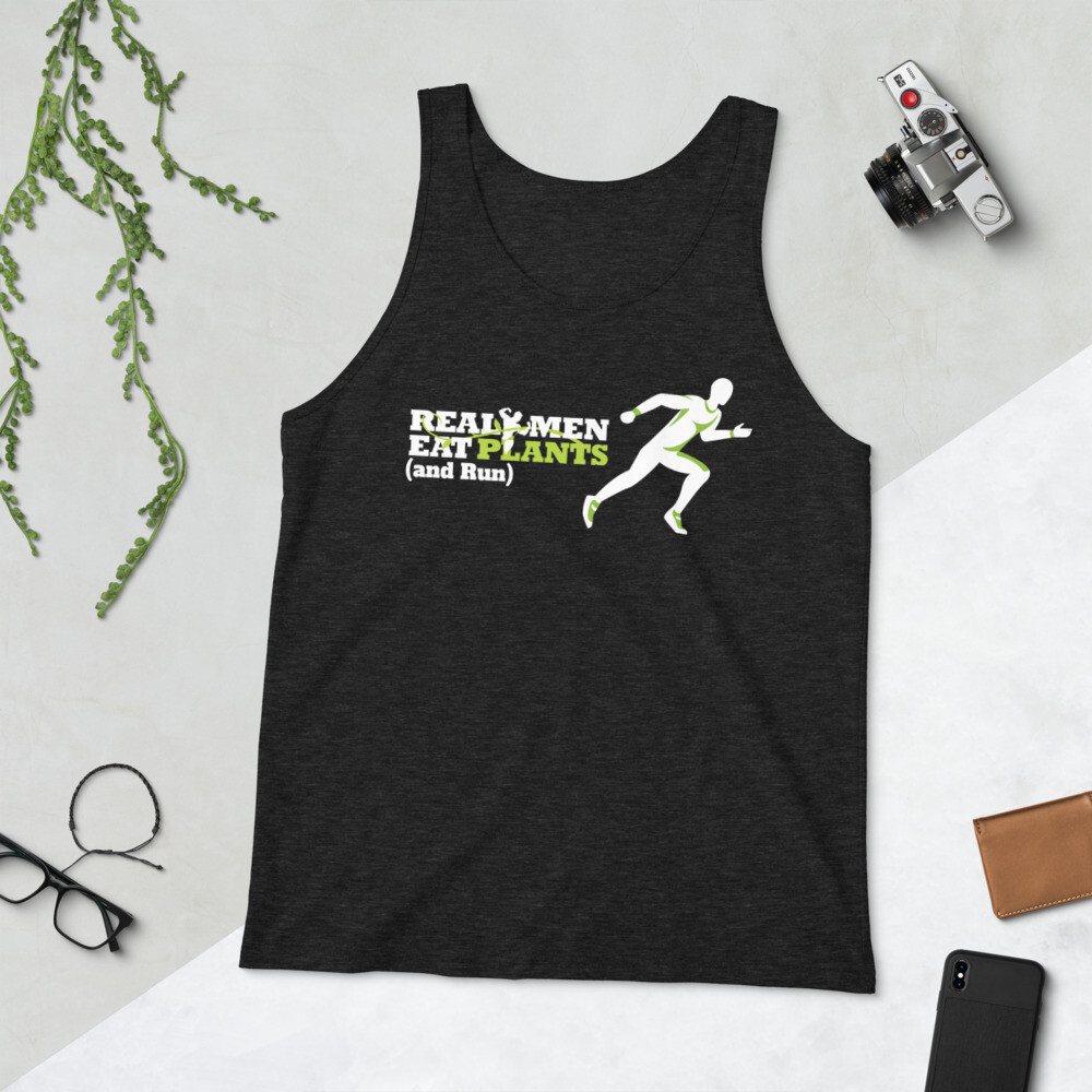 Real Men Eat Plants and Run Unisex Tank Top Logo with Inside Logo