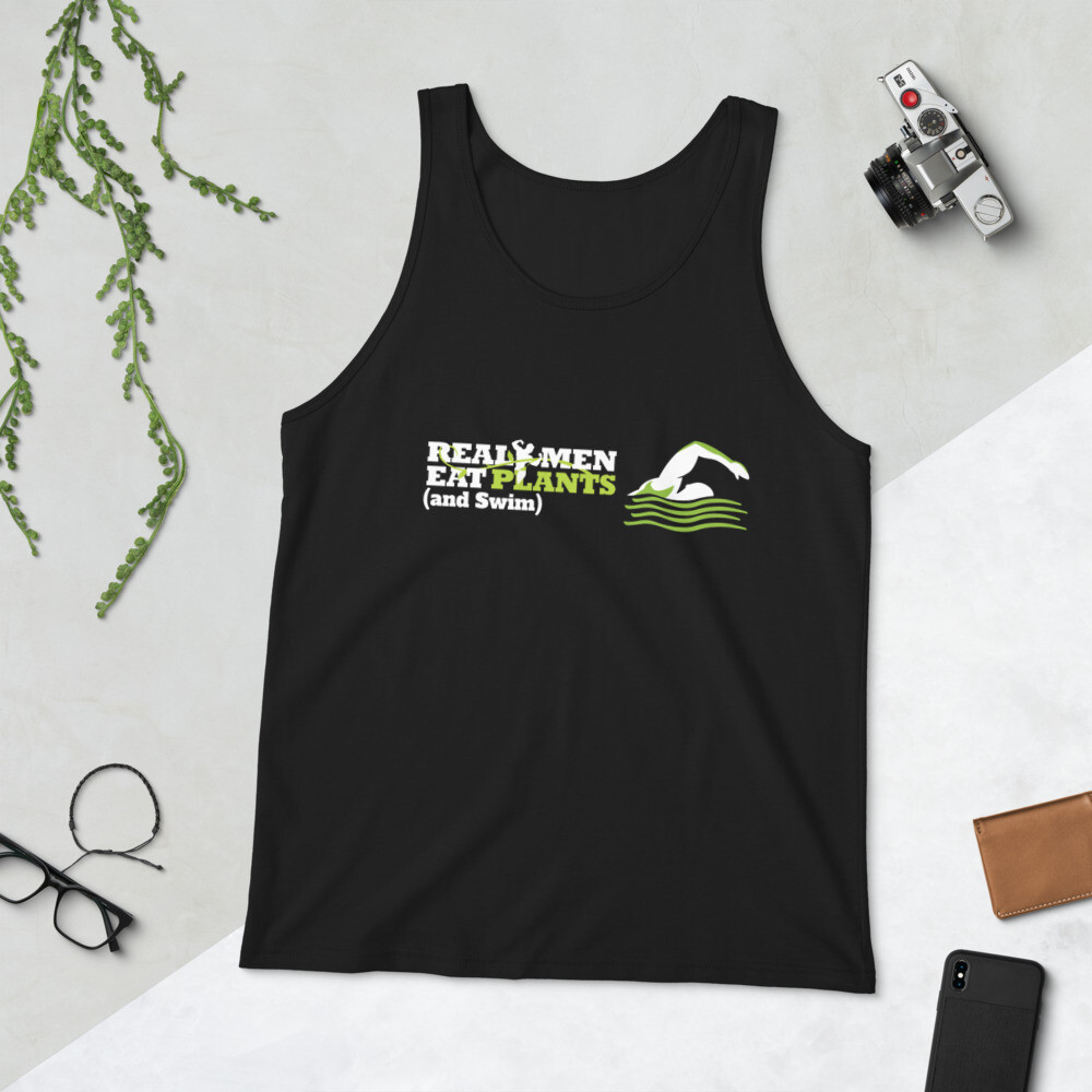 Real Men Eat Plants and Swim Unisex Tank Top Logo with Inside Label 