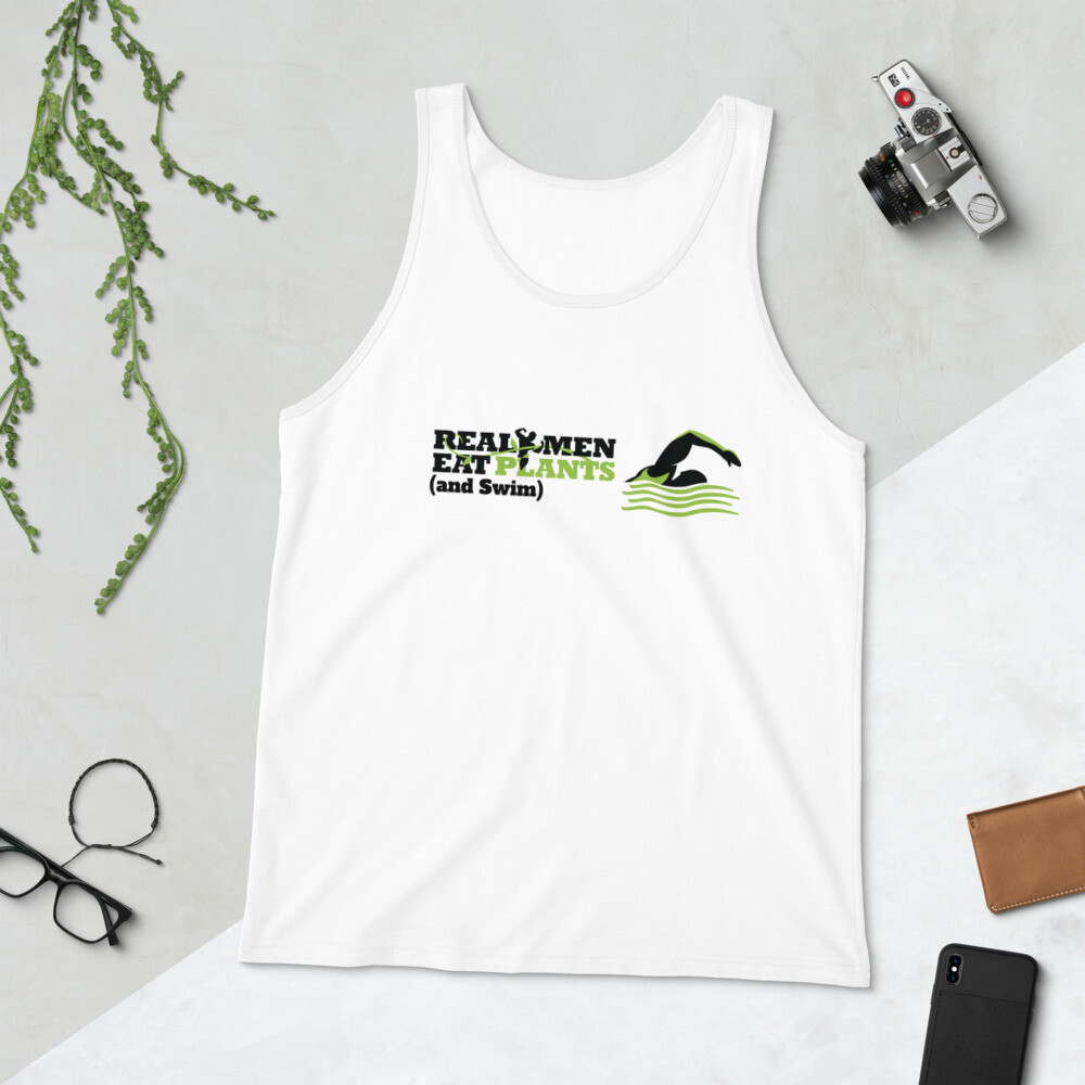 Real Men Eat Plants and Swim Unisex Tank Top Logo with Inside Label 