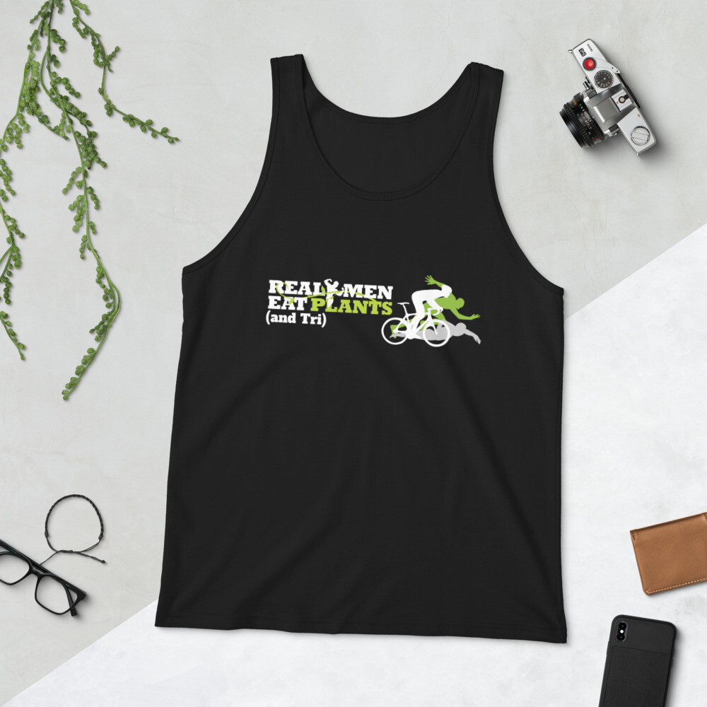 Real Men Eat Plants and Tri Unisex Tank Top Logo with Inside Label 
