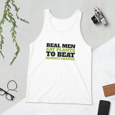 Real Men Eat Plants to Beat Climate Change Unisex Tank Top with Inside Label