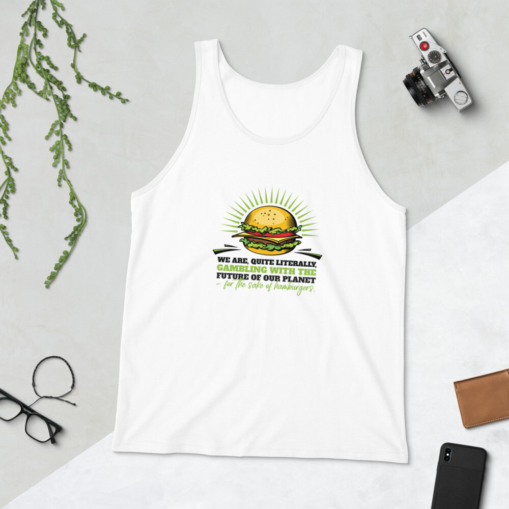 Real Men Eat Plants Statement Unisex Tank Top with Outside Logo