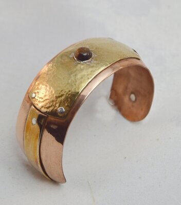 Bracelet, copper Brass and Pounded Bronze with cats eye