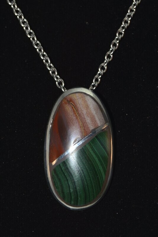Oval pendant 1" X 1.65" with 2 stones