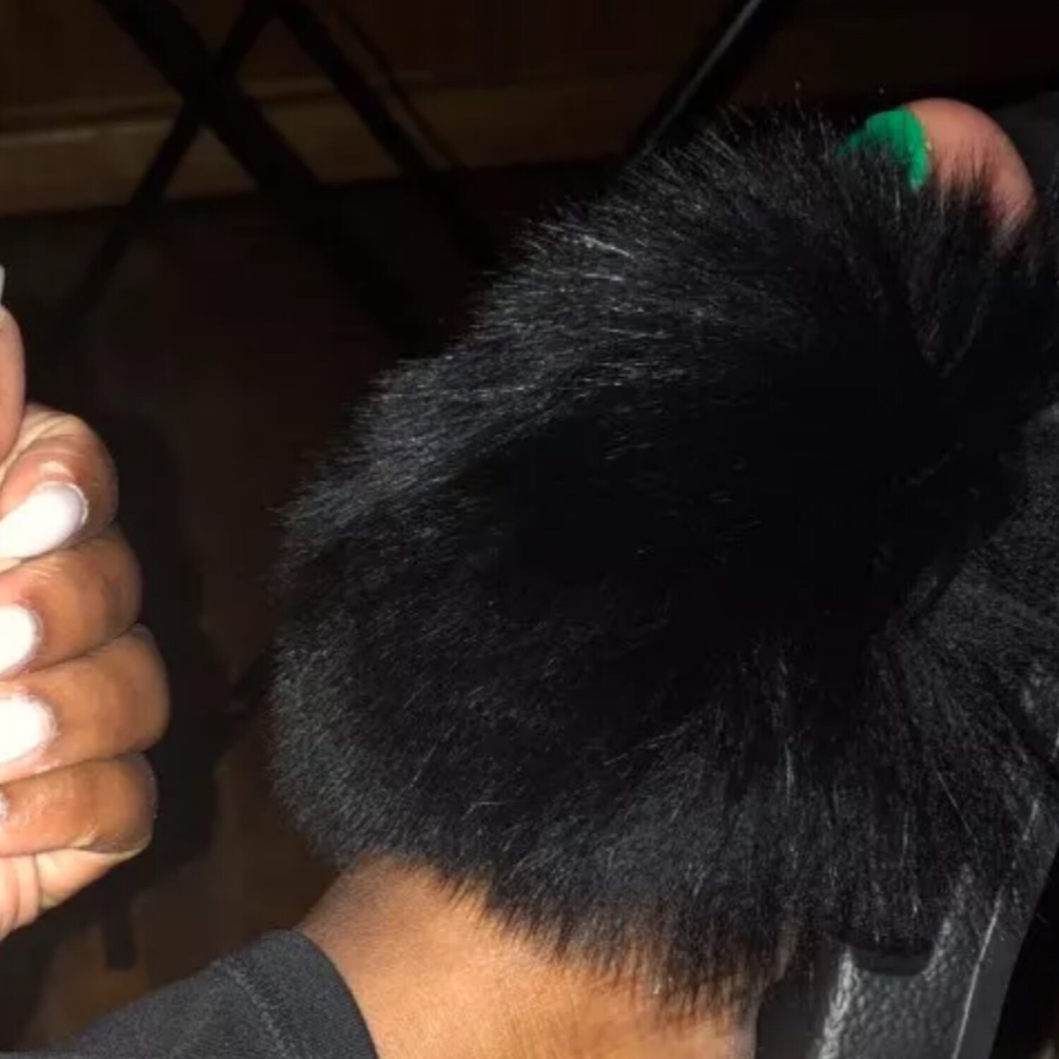 Black Faux Fur Slides