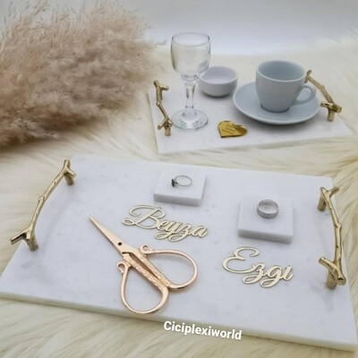 Plateau marbré fiançailles + Plateau café 