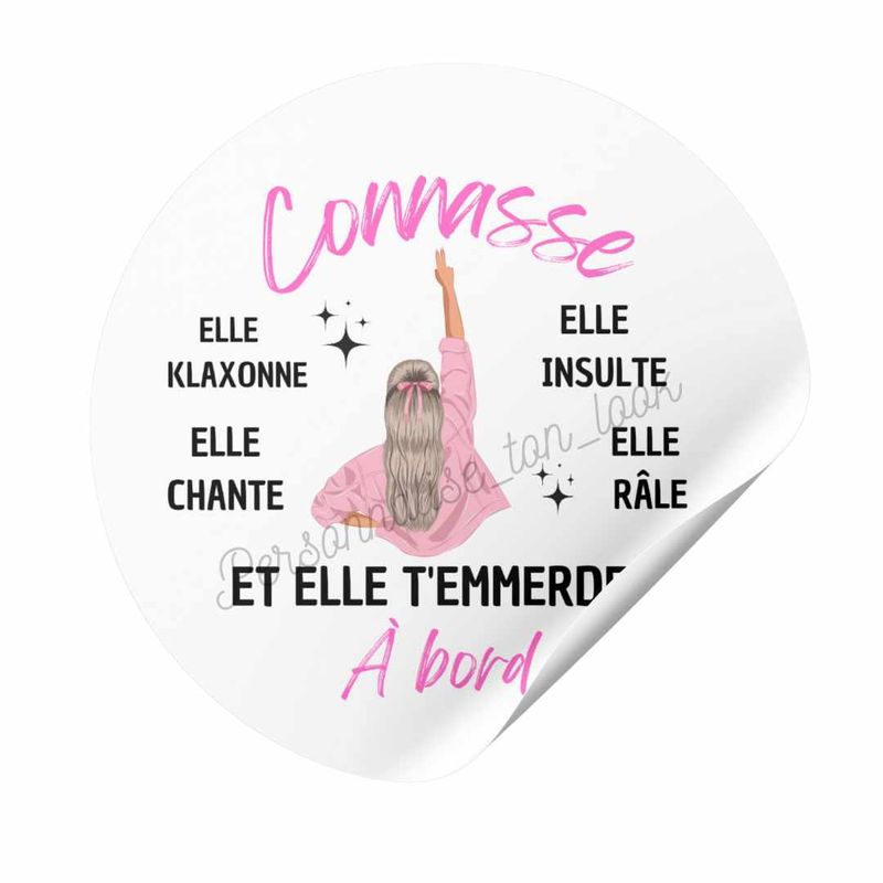 Stickers Connasse à bord pour voiture humour &quot; blonde &quot;