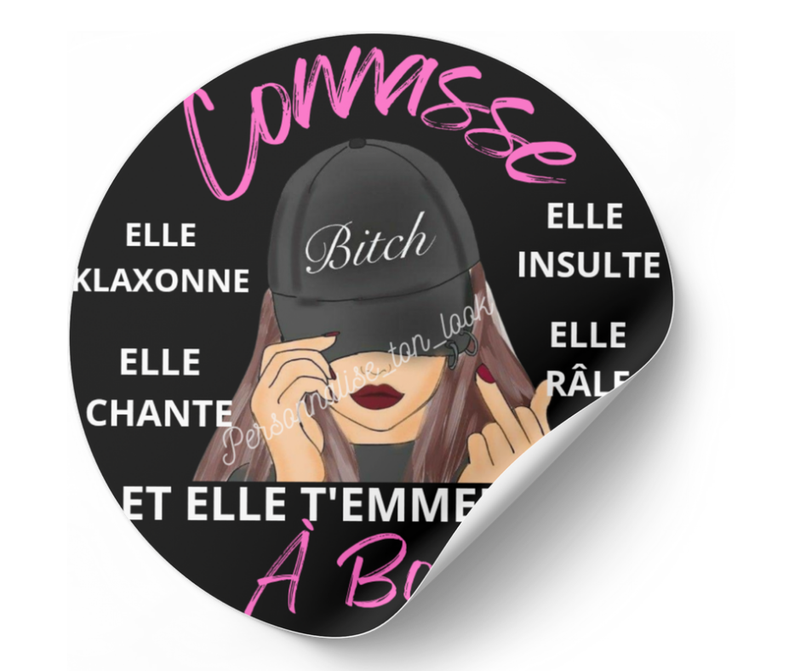 Autocollant connasse à bord voiture casquette bitch
