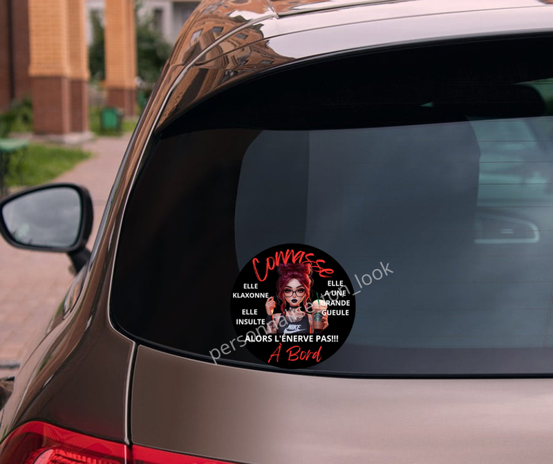 Autocollant voiture connasse à bord " cheveux rouge " stickers connasse voiture 