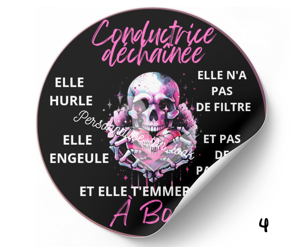 Stickers voiture conductrice déchaînée autocollant humour voiture