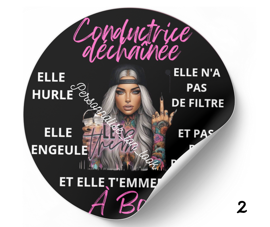 Stickers voiture conductrice déchaînée autocollant humour voiture