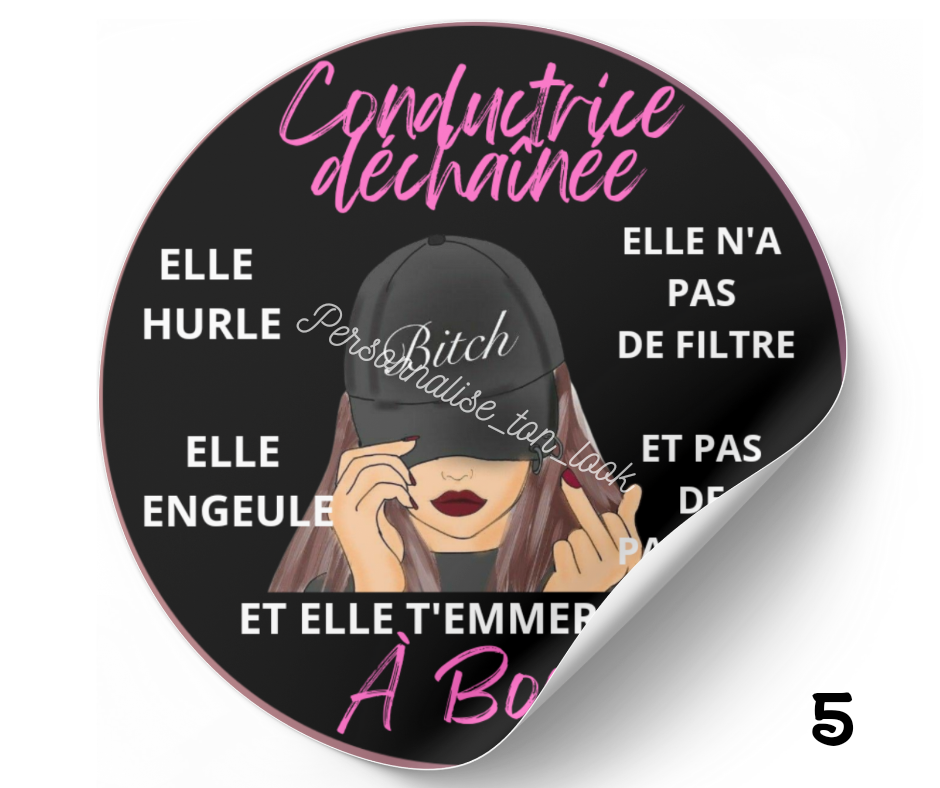 Stickers voiture conductrice déchaînée autocollant humour voiture