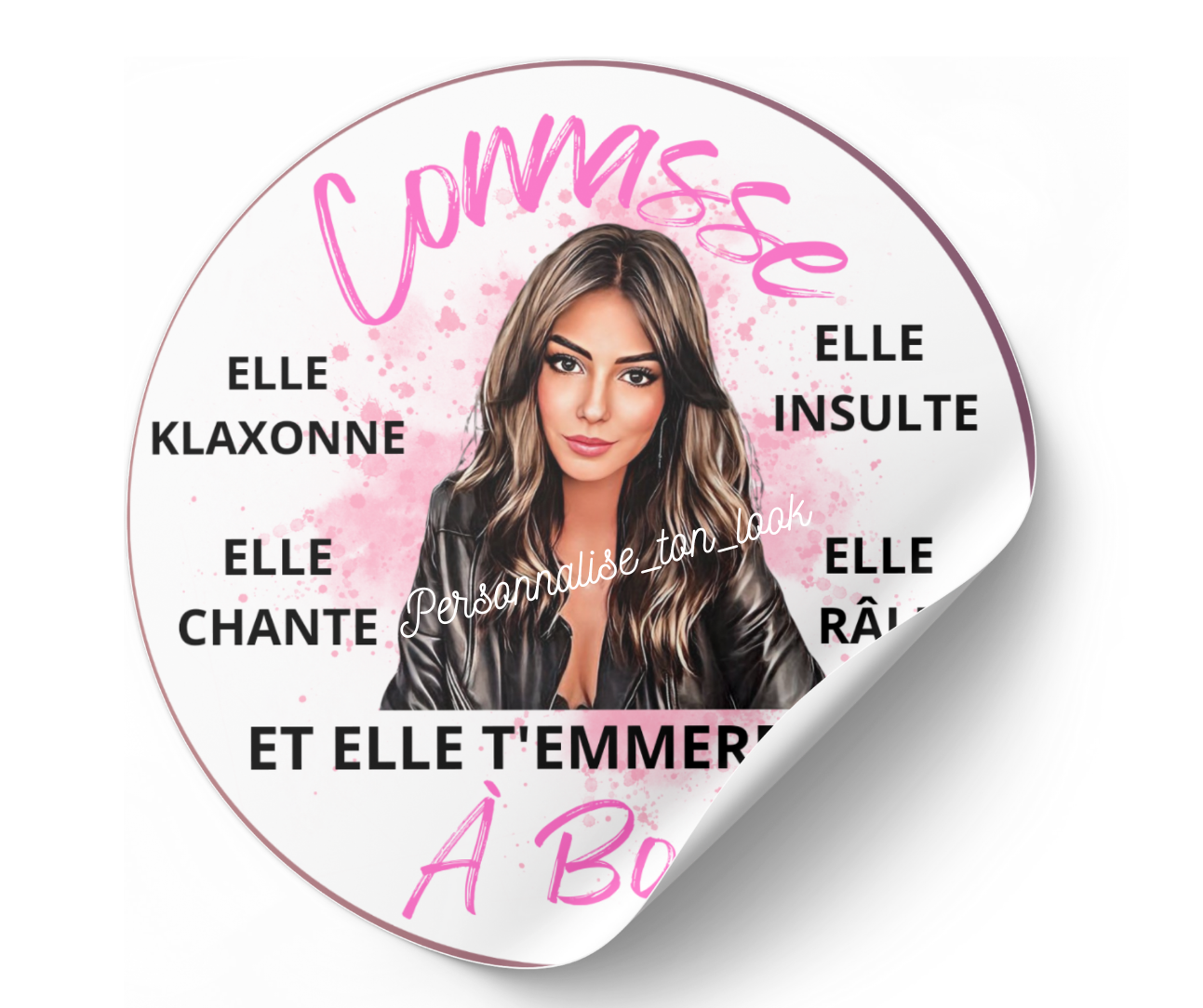Stickers voiture connasse à bord portrait personnalisé