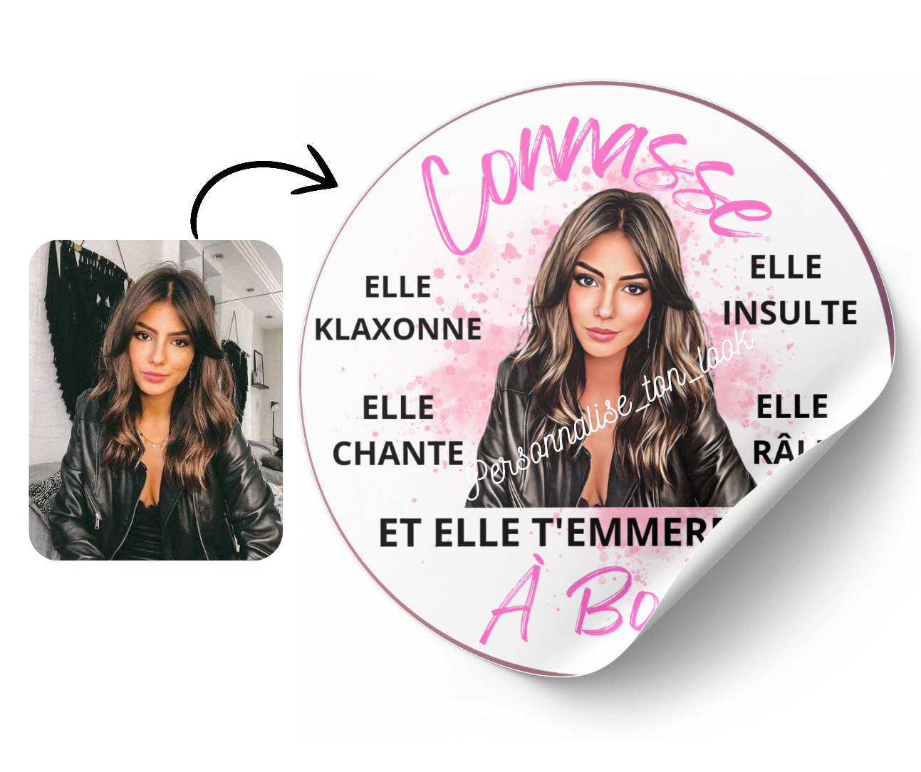 Stickers voiture connasse à bord portrait personnalisé