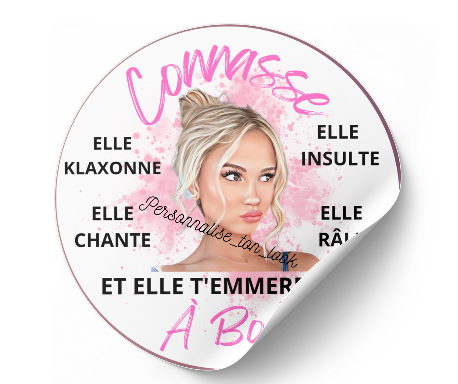Stickers voiture connasse à bord portrait personnalisé