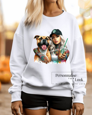 Transfert textile Girl tattoo chien