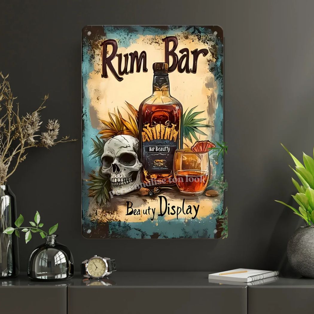 Plaque vintage émaillée Rhum Bar 