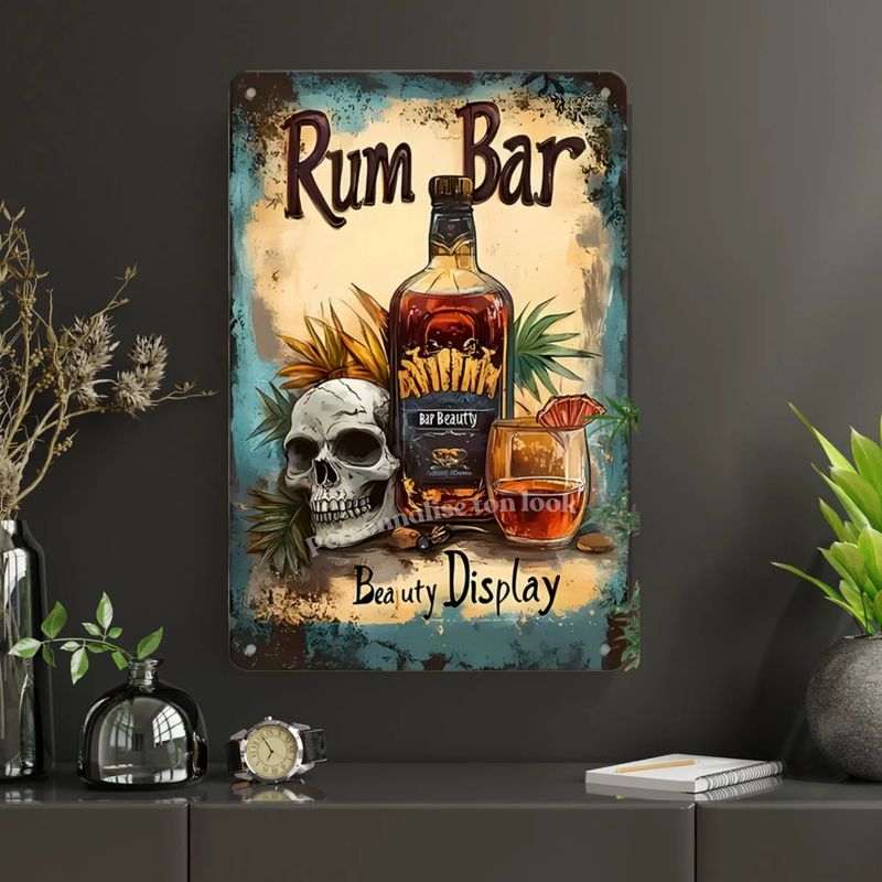 Plaque vintage émaillée Rhum Bar 