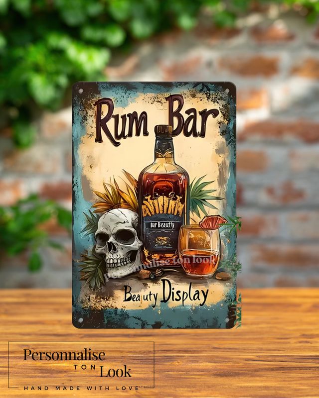 Plaque vintage émaillée Rhum Bar 