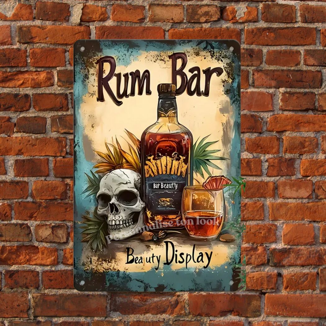 Plaque vintage émaillée Rhum Bar 