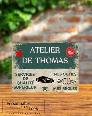 Plaque métal Atelier personnalisable garage