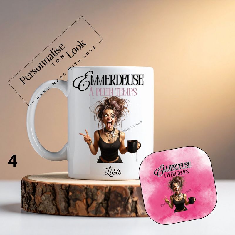 Coffret Mug et dessous de tasse Emmerdeuse 