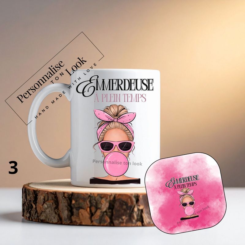 Coffret Mug et dessous de tasse Emmerdeuse chewing-gum 