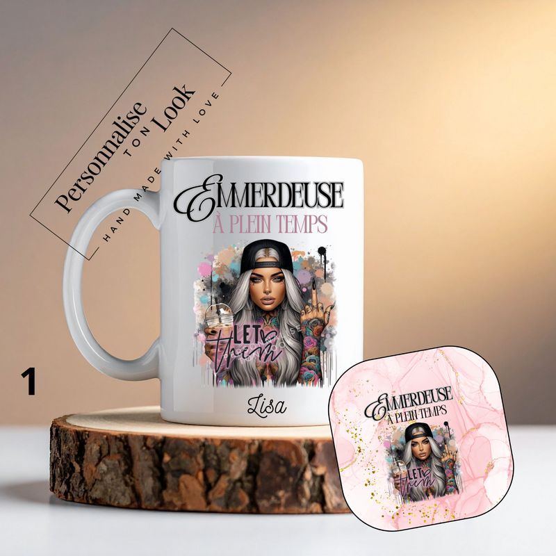 Coffret Mug et dessous de tasse Emmerdeuse Tattoo girl