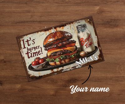 Plaque metal vintage personnalisé cuisine hamburger 