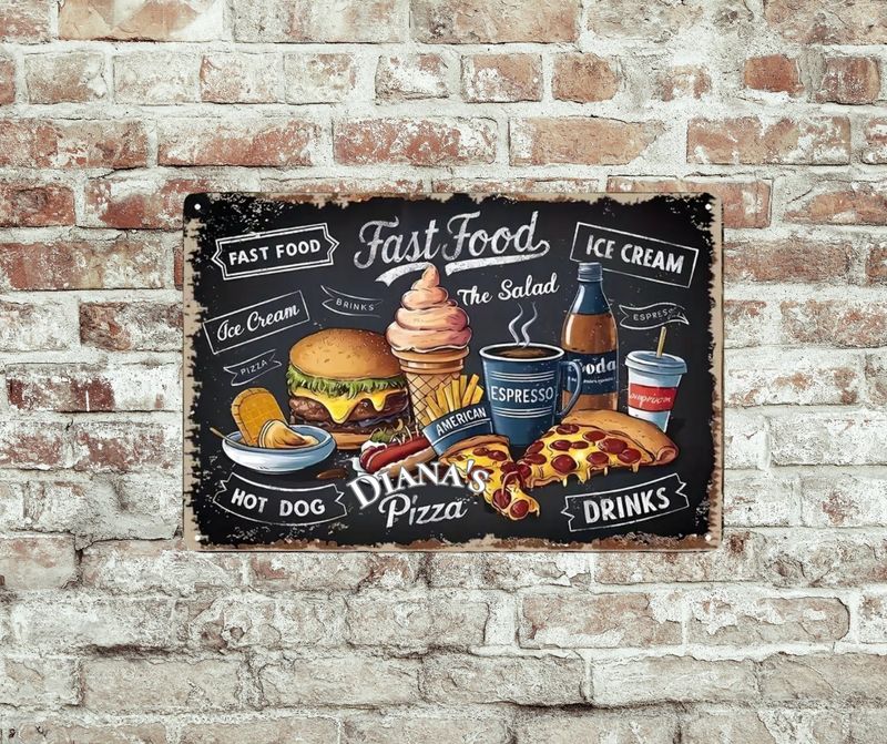 Plaque metal vintage personnalisé cuisine hamburger 