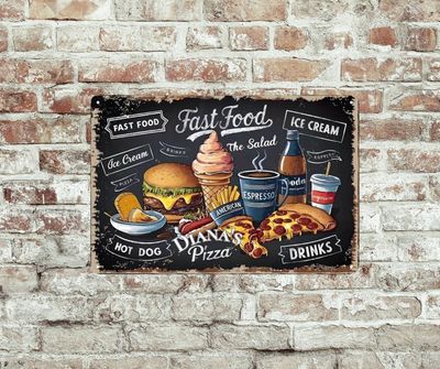 Plaque metal vintage personnalisé cuisine hamburger 