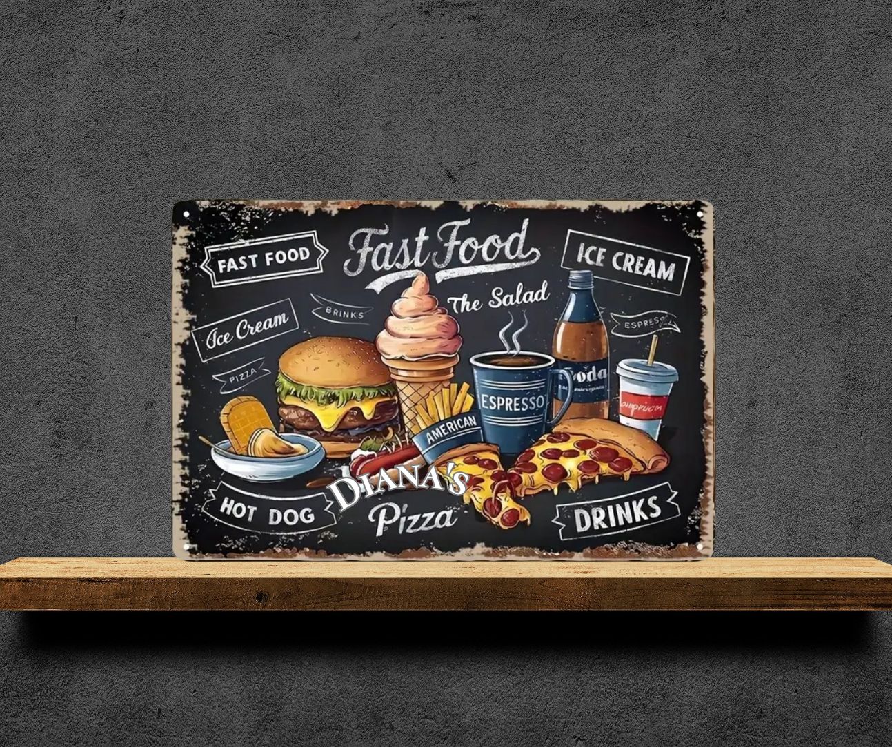 Plaque metal vintage personnalisé cuisine hamburger 