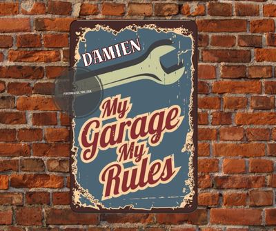 Plaque métal personnalisable mon garage mes règles 